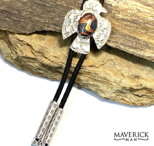 Silver thunderbird bolo with hand painted stone from our OWL collection