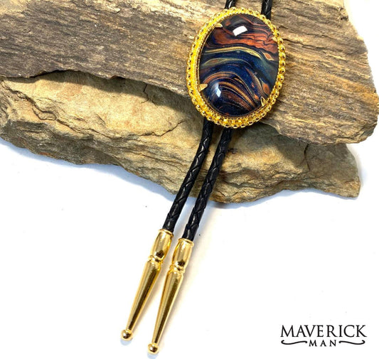 Golden bolo with hand painted stone from our OWL collection