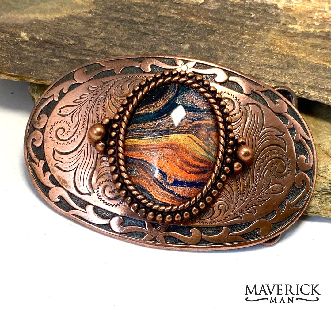 Copper Bolo and buckle SET with hand painted stone from our OWL collection - can buy separately
