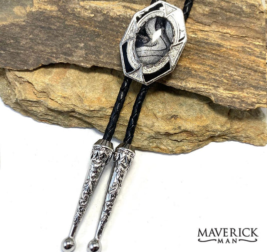 Dressy Geometric bolo with our hand painted black and platinum stone