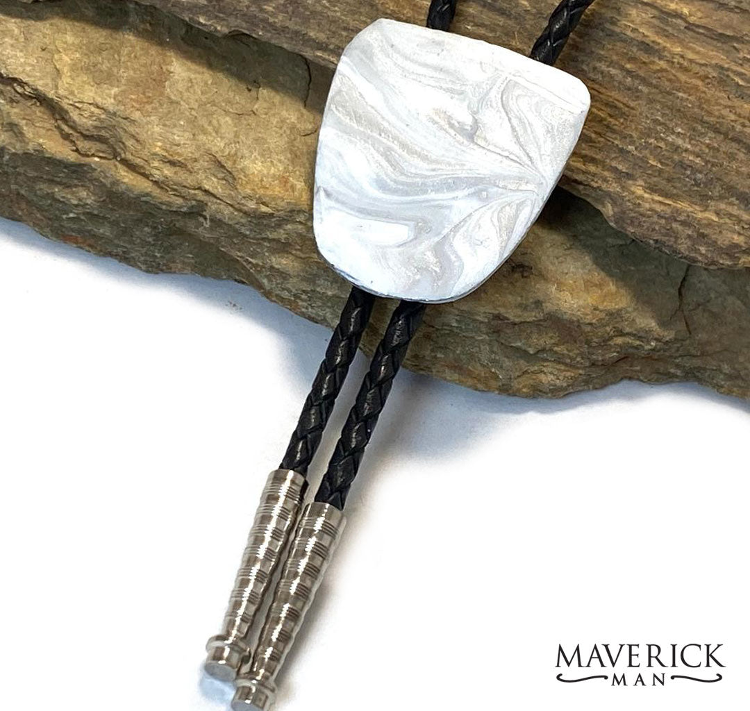 Slate bolo tie made hand painted with Silver and White