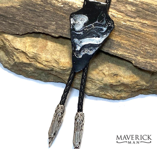 Dressy slate arrowhead bolo tie hand painted with black and silver