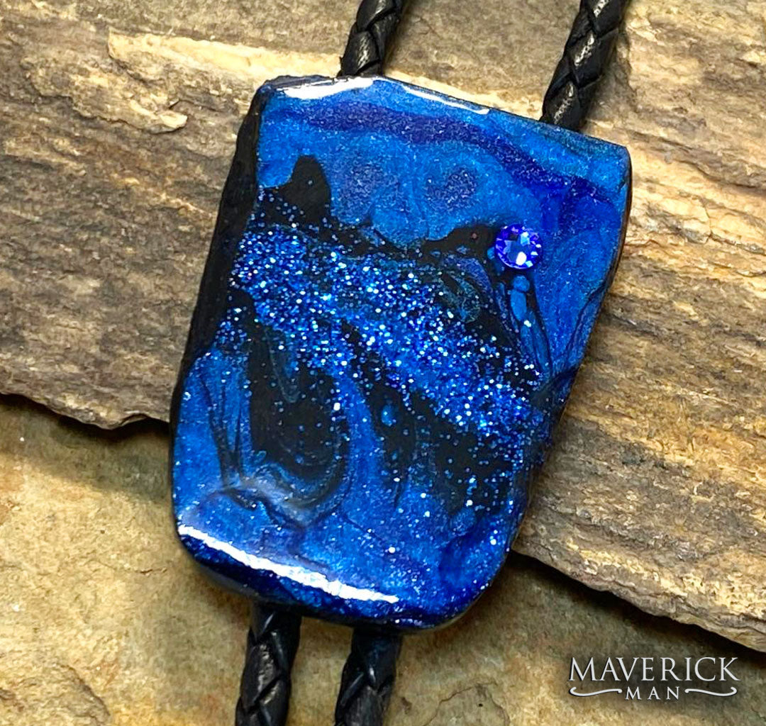 Dressy bolo tie made from slate - black and blue