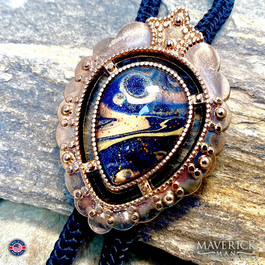 Fancy copper bolo tie with hand painted stone from our OWL collection