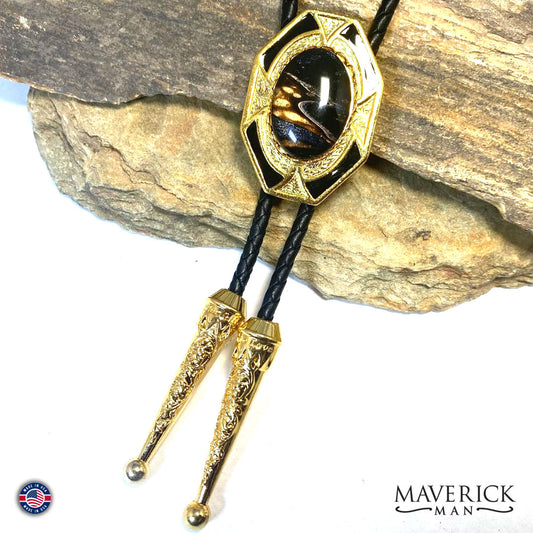 Dressy golden geometric bolo with hand painted stone from our OWL collection