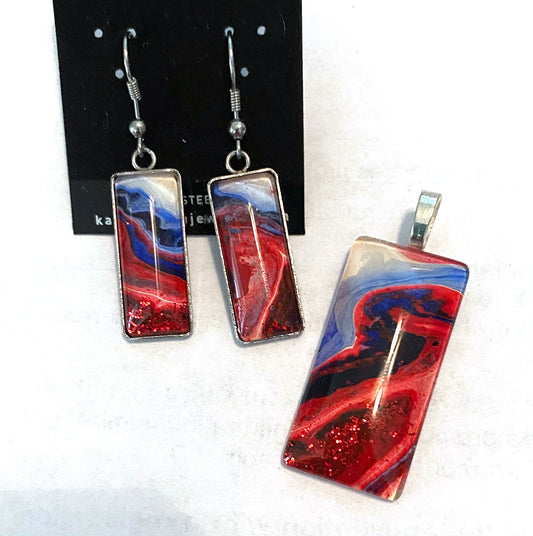 Red white and blue bolo tie and buckle