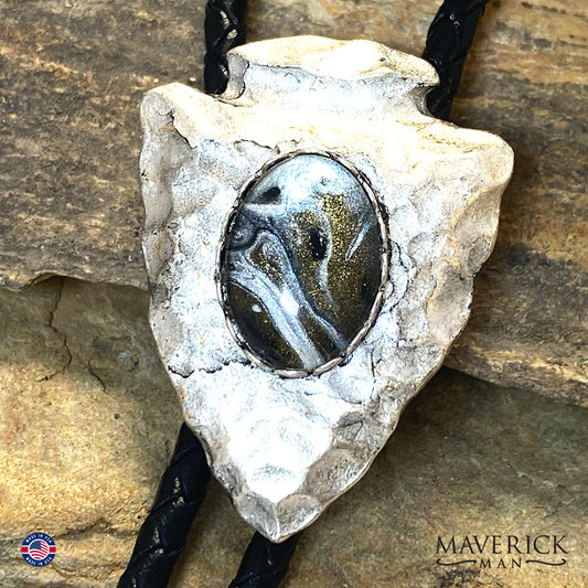 Unusual bolo tie and buckle set with hand painted stones