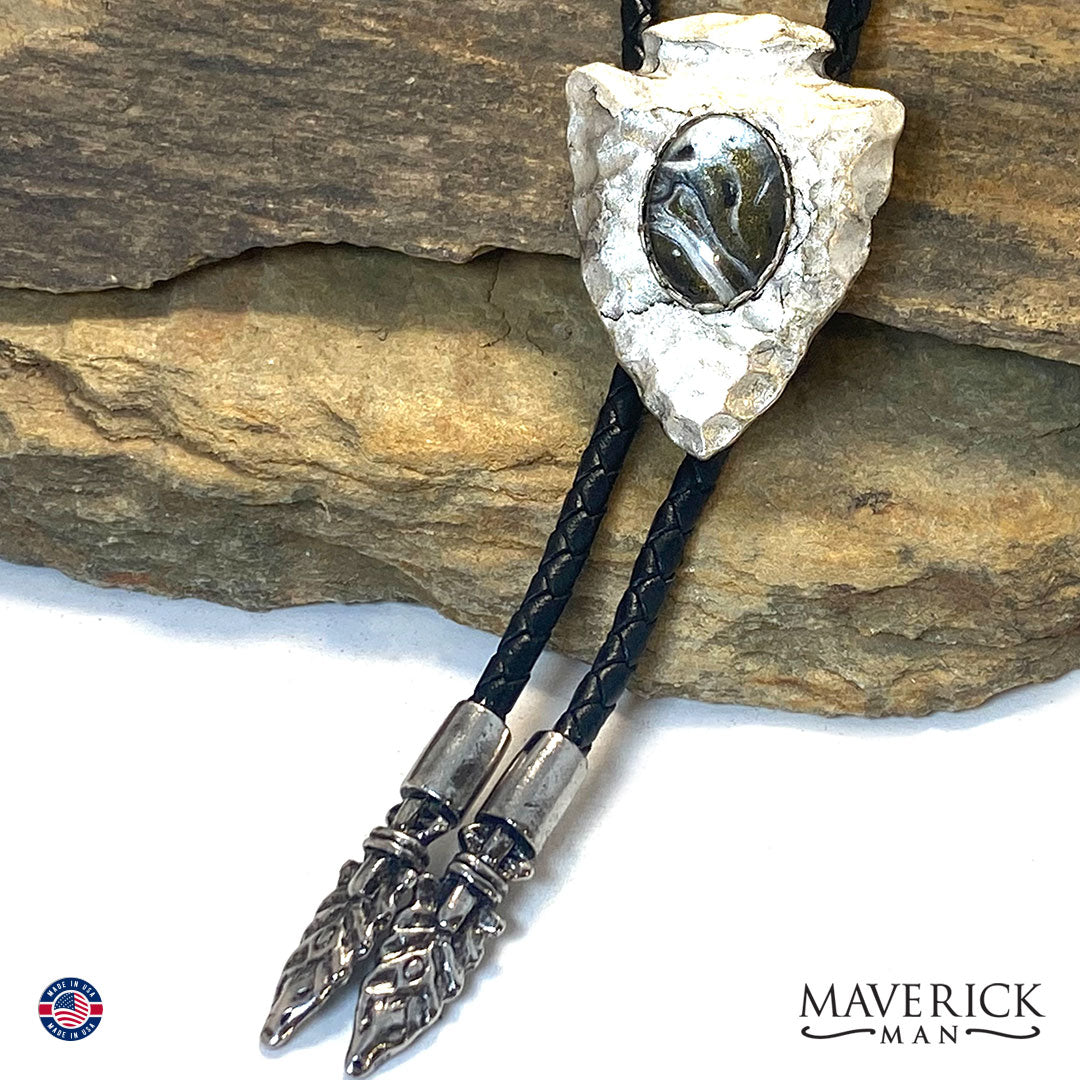 Unusual bolo tie and buckle set with hand painted stones