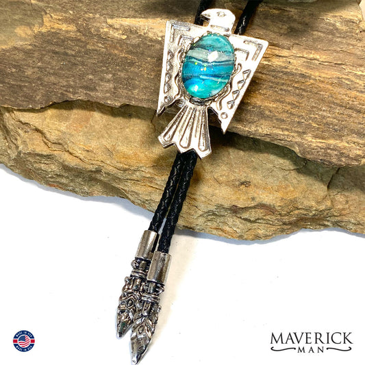 Large Thunderbird bolo tie with hand painted stone