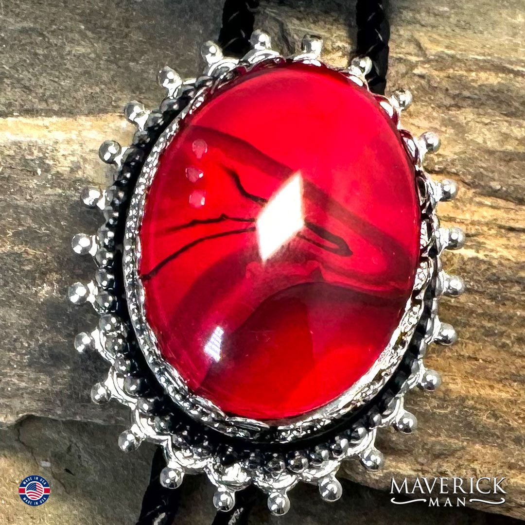 Handsome large red and black belt buckle with our special hand painted stone - SET AVAILABLE