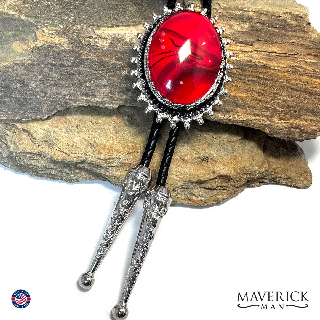 Handsome large red and black belt buckle with our special hand painted stone - SET AVAILABLE