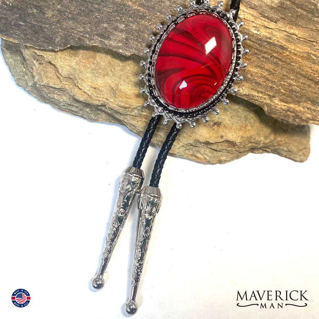 Handsome red and black bolo tie and buckle set