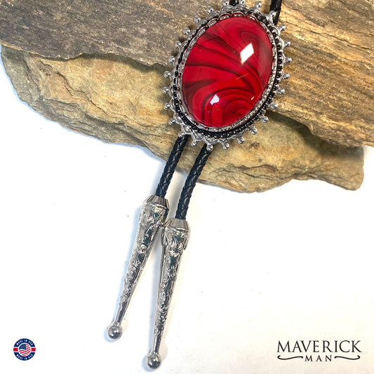 Handsome red and black bolo tie and buckle set