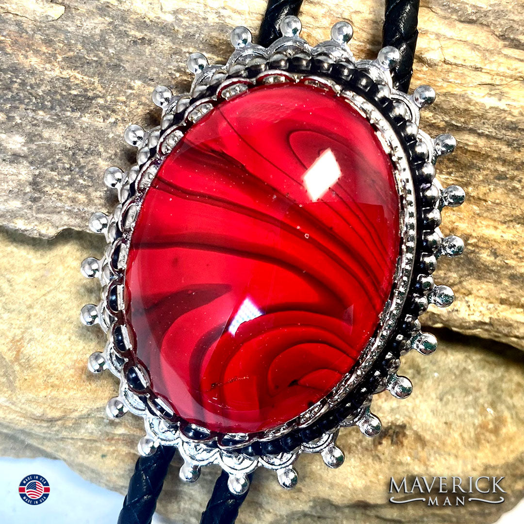 Handsome red and black bolo tie and buckle set