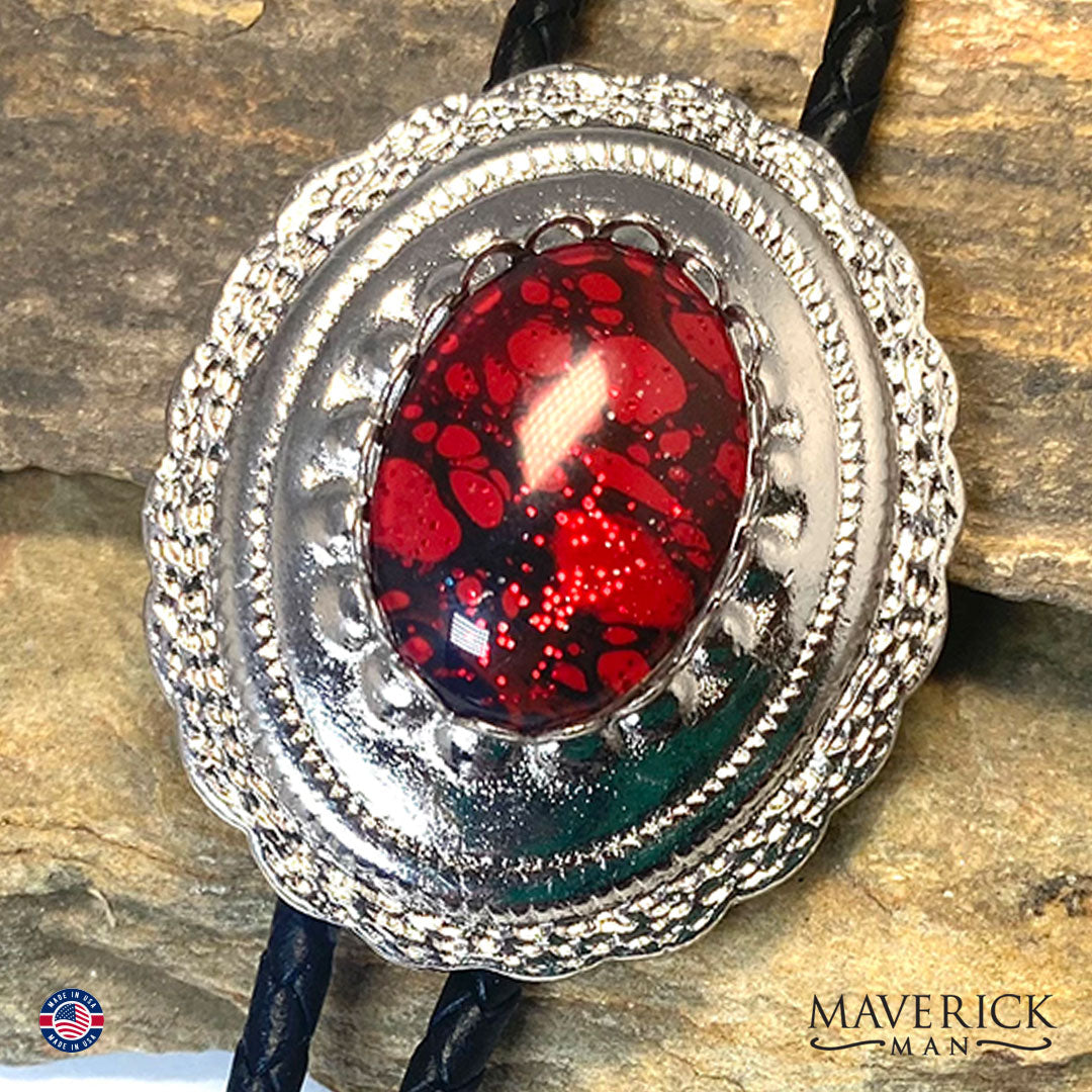 Red and black bolo tie and buckle set