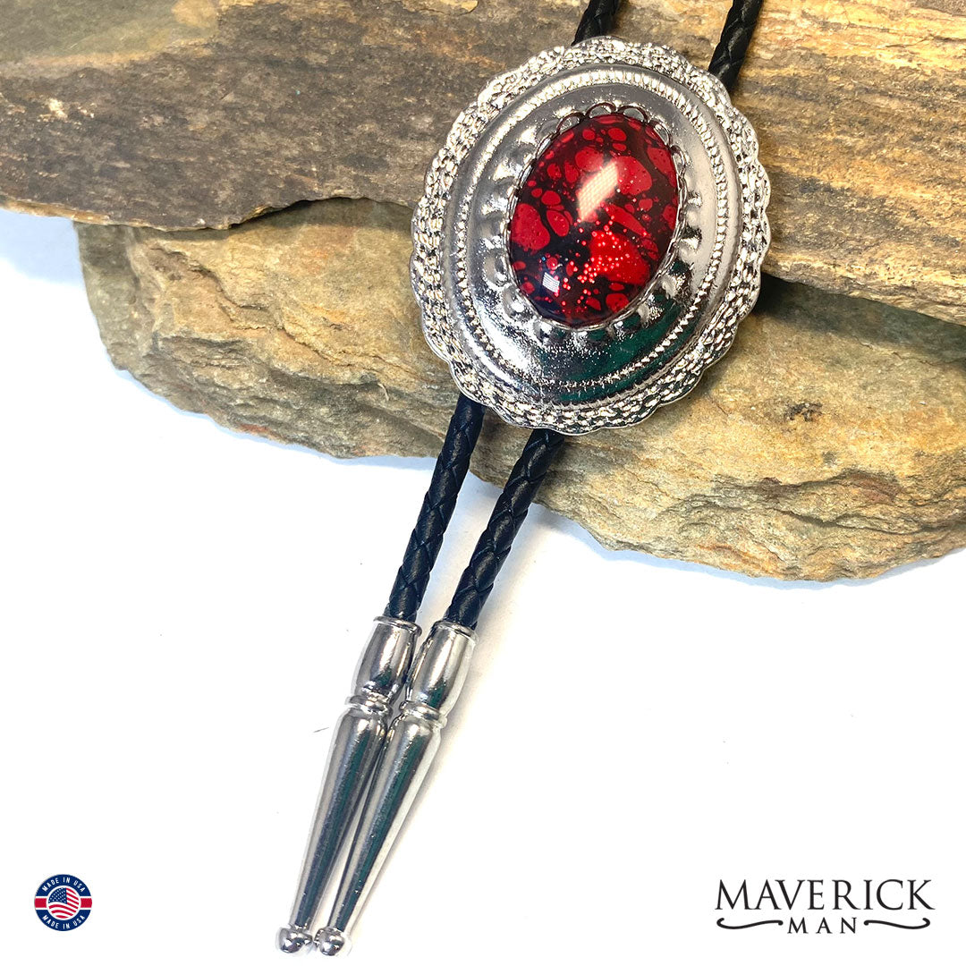 Red and black bolo tie and buckle set