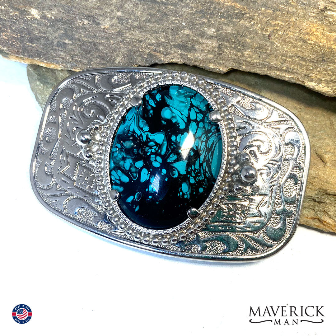 Turquoise and black bolo tie and buckle set