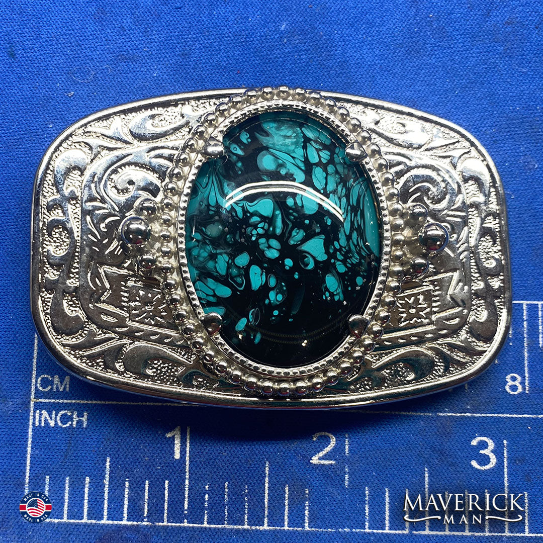 Turquoise and black bolo tie and buckle set