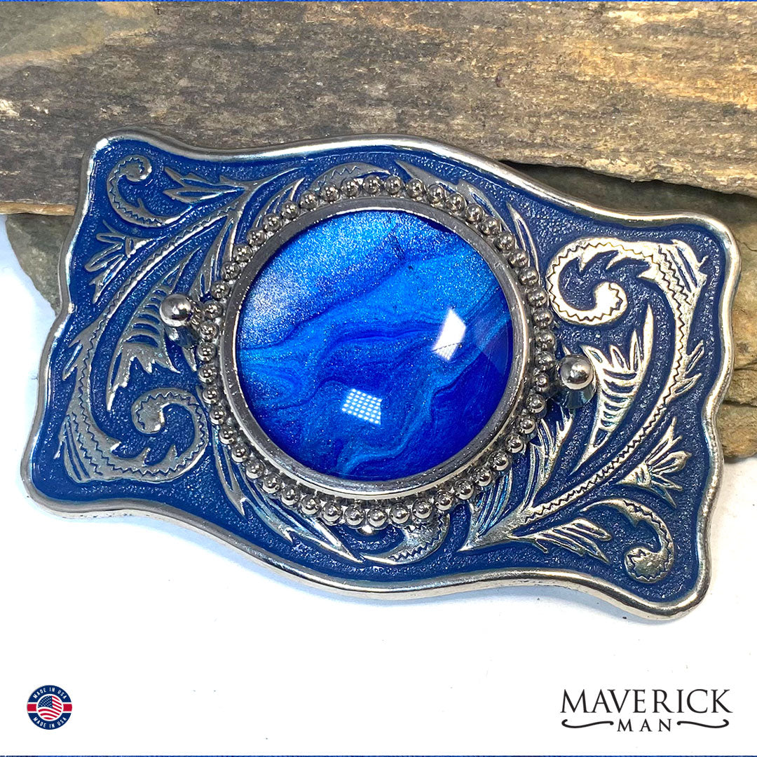 Bolo tie and buckle set with rare blue buckle