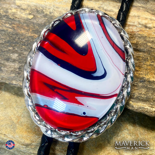 Red white and blue bolo tie with eagle tips