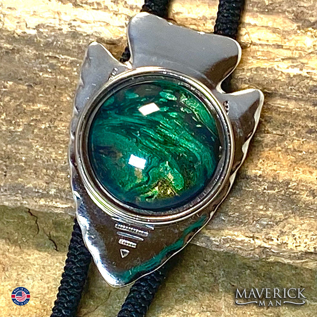 Classic arrowhead bolo tie with hand painted stone