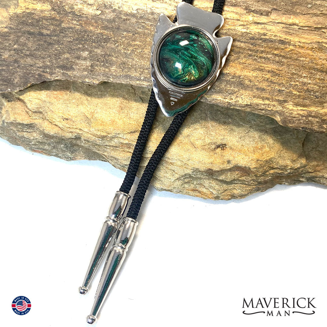 Classic arrowhead bolo tie with hand painted stone