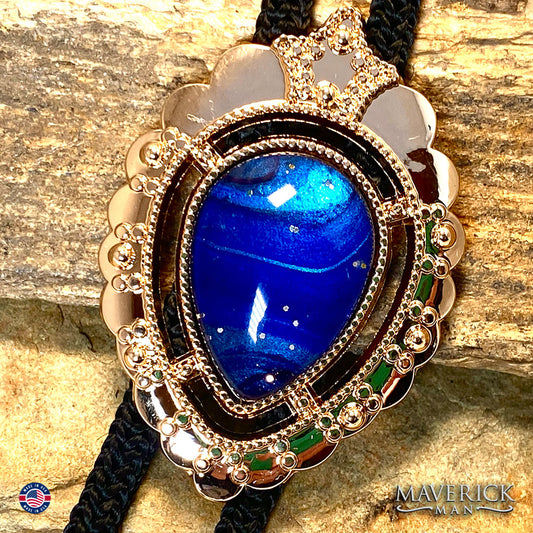 Rose Gold bolo tie with blue hand painted stone