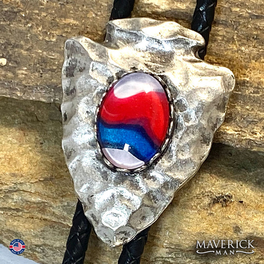 Red white and blue bolo tie with eagle tips