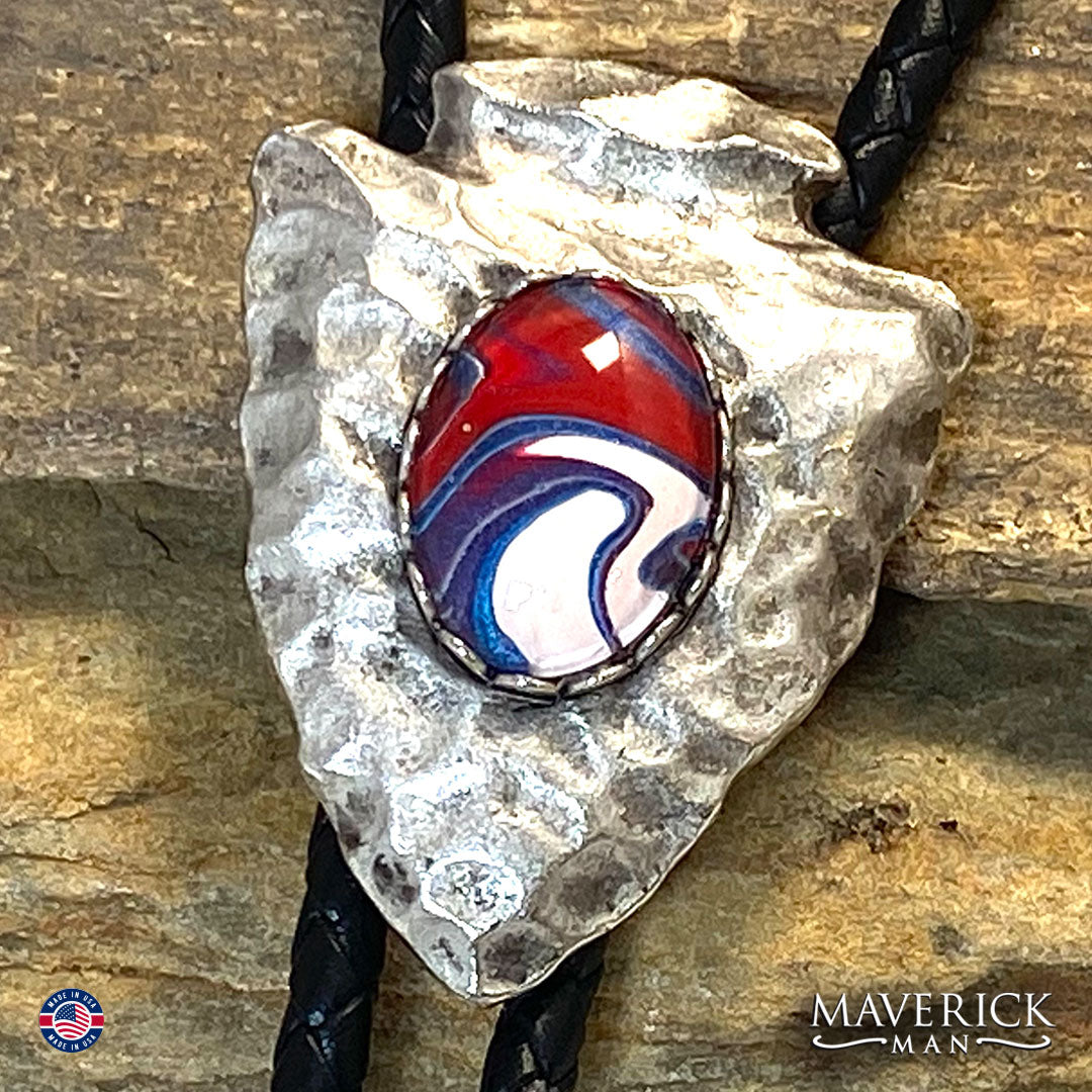 Classic arrowhead bolo tie with hand painted stone