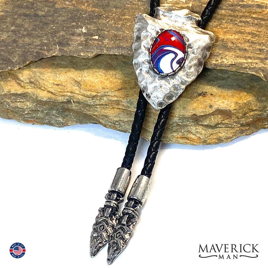 Classic arrowhead bolo tie with hand painted stone