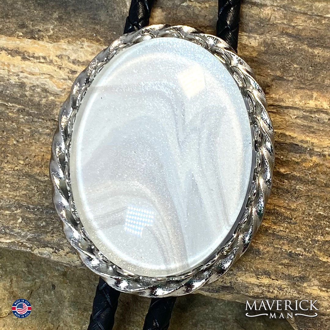 Neutral bolo tie and buckle set with hand painted stones