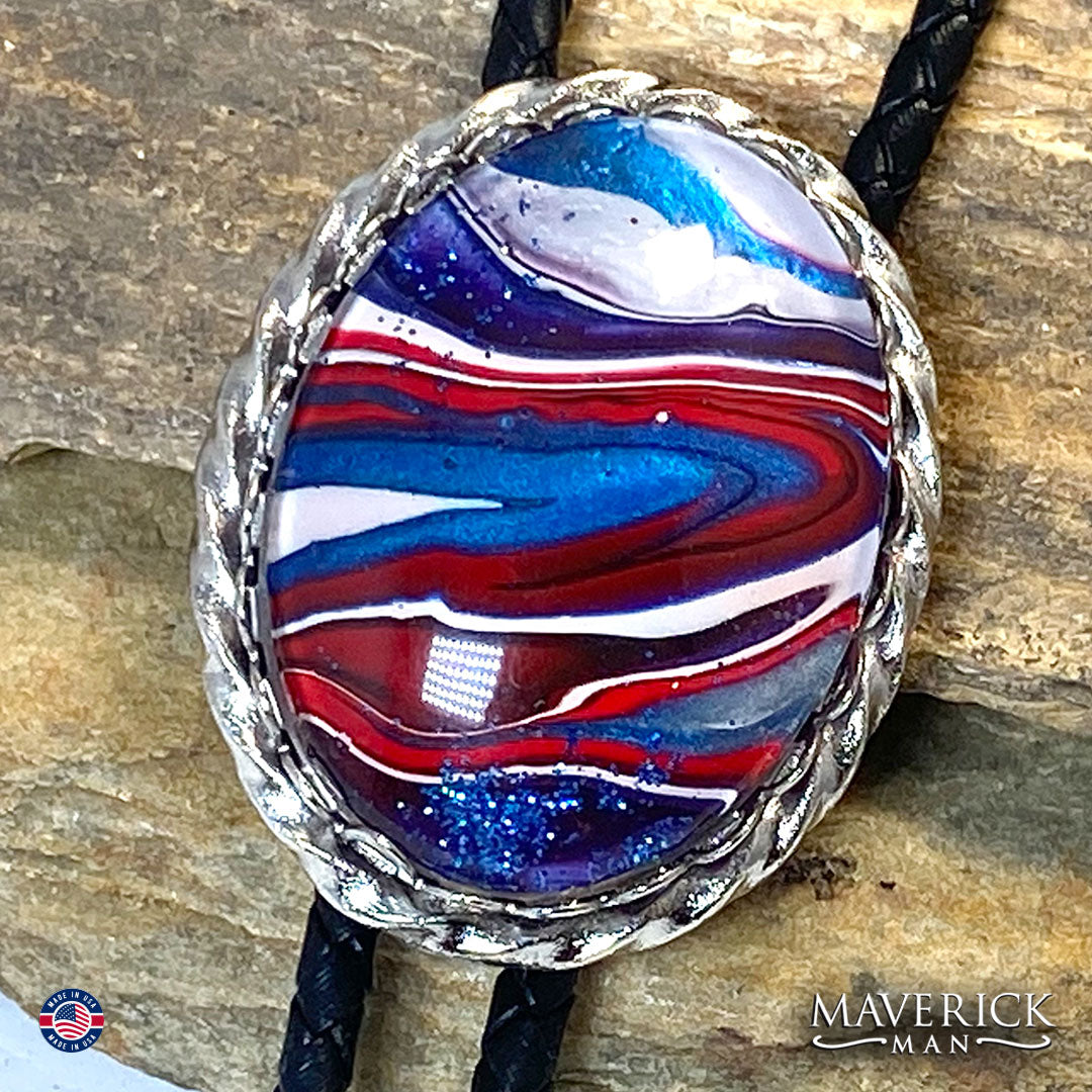 Red white and blue bolo with hand painted stone