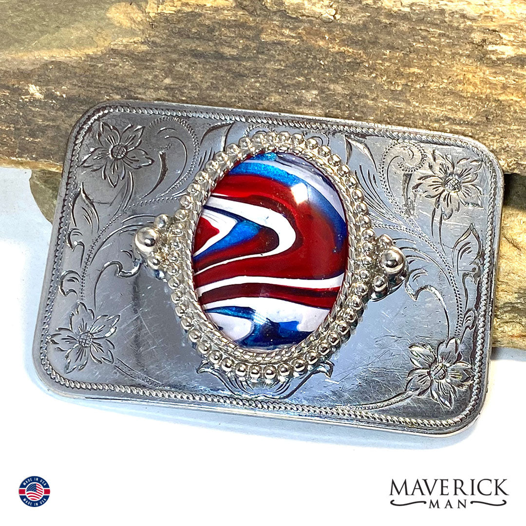 Patriotic bolo tie and buckle set