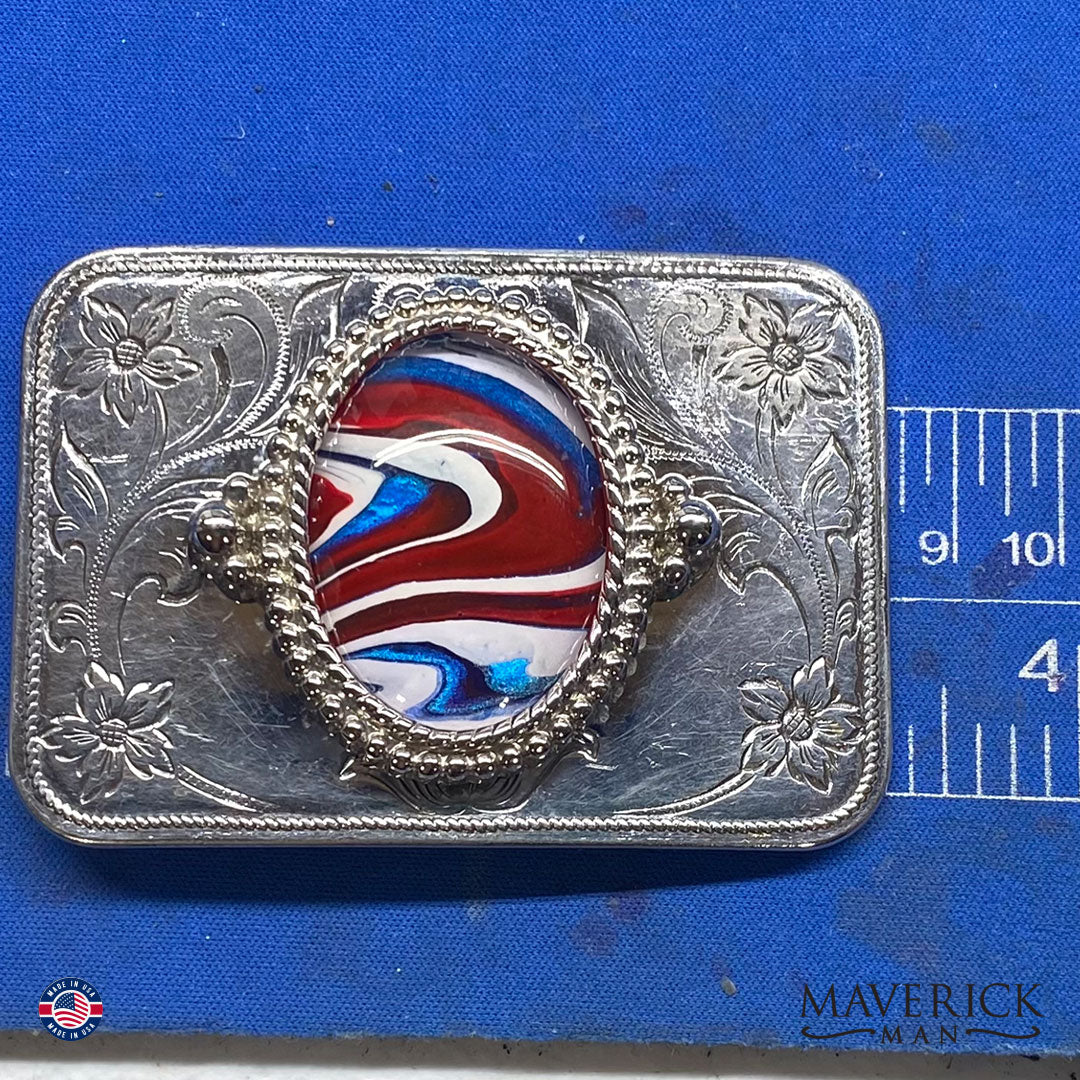 Patriotic bolo tie and buckle set