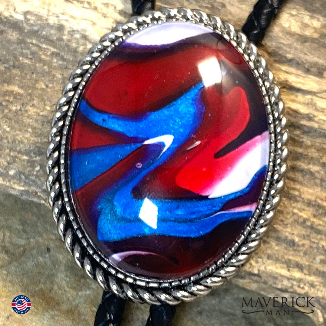 Red white and blue bolo tie with eagle tips
