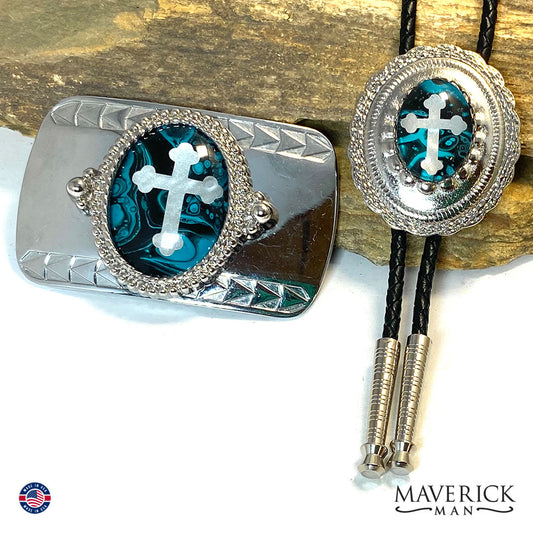 Christian bolo tie and buckle set