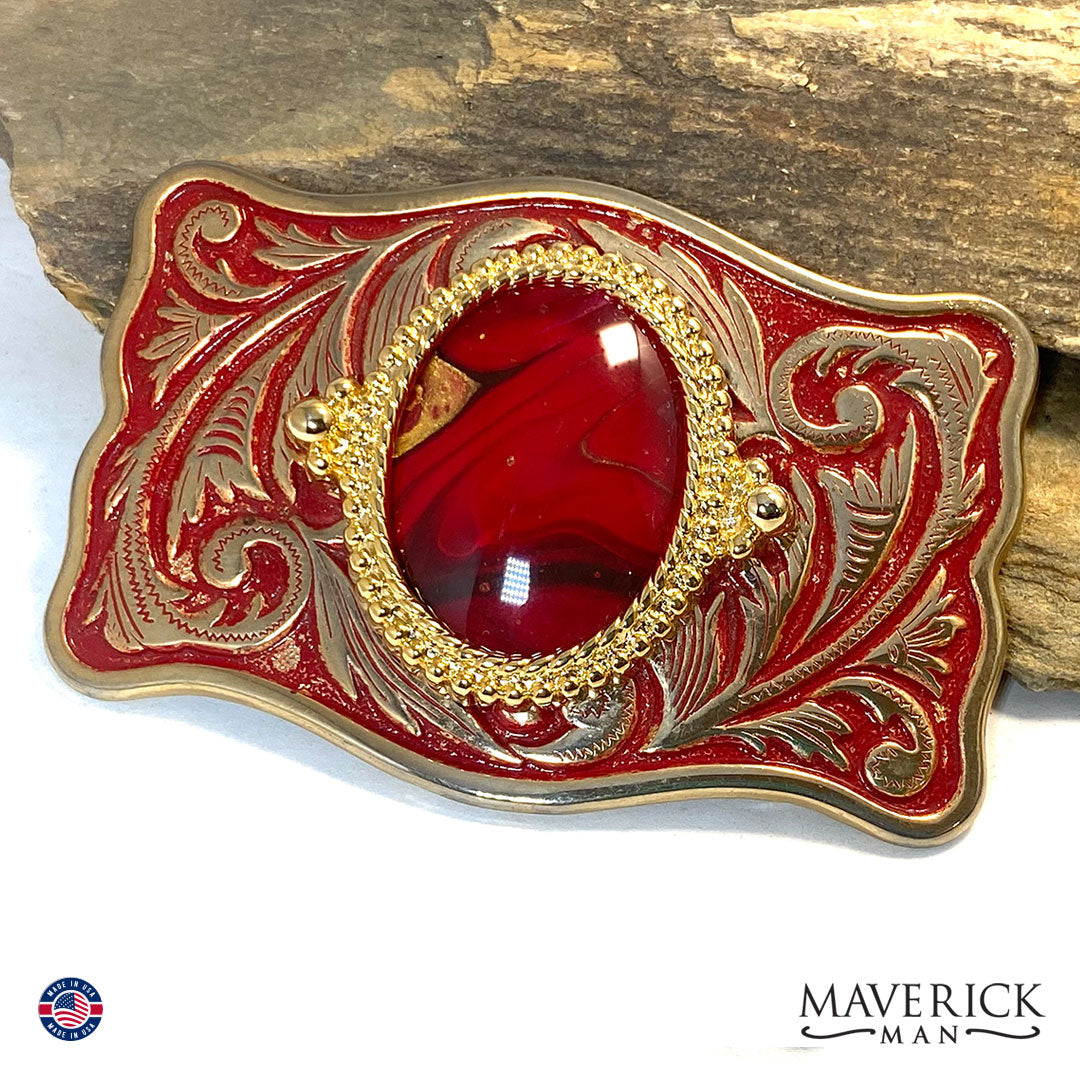 Red and Gold bolo tie and buckle set
