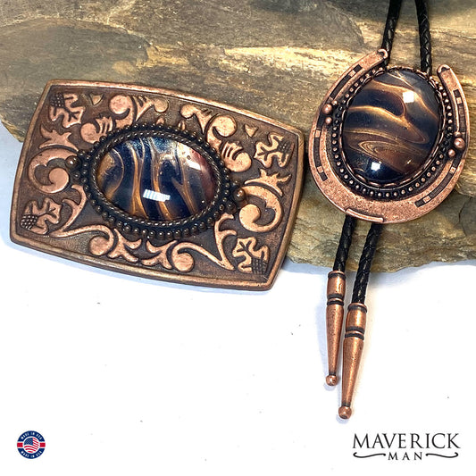 Striking copper bolo and buckle set
