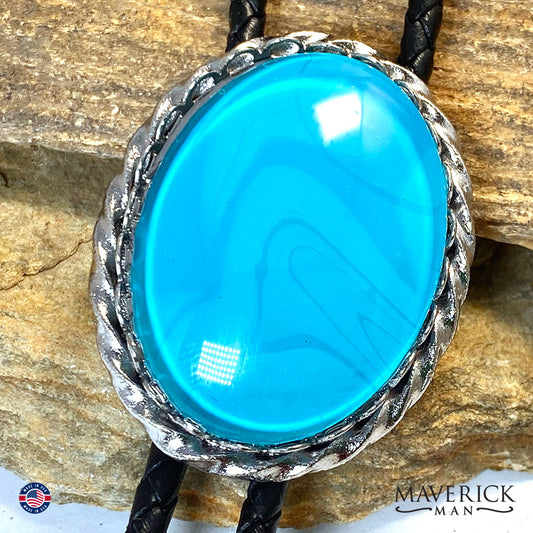 Turquoise bolo tie with hand painted stone