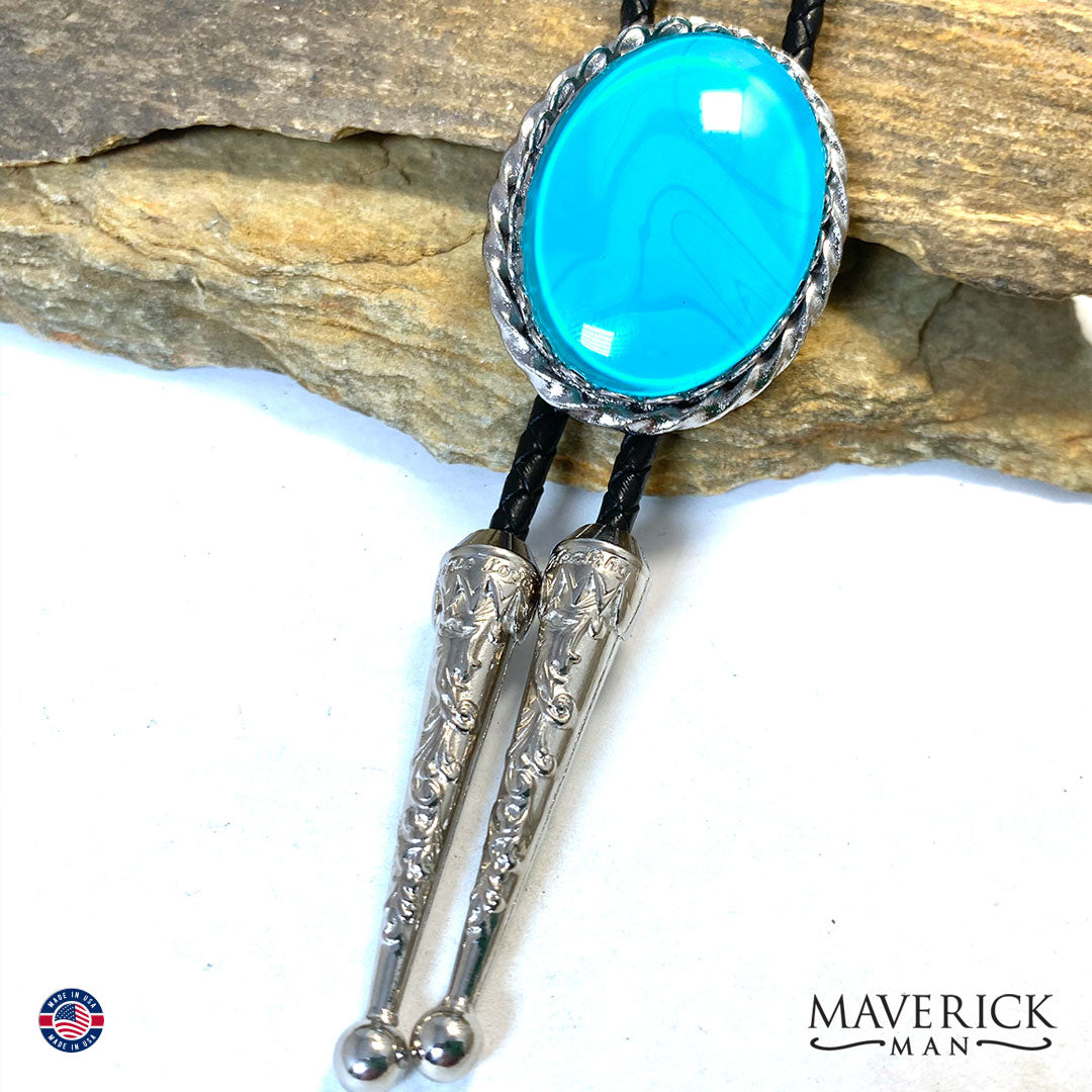 Turquoise bolo tie with hand painted stone
