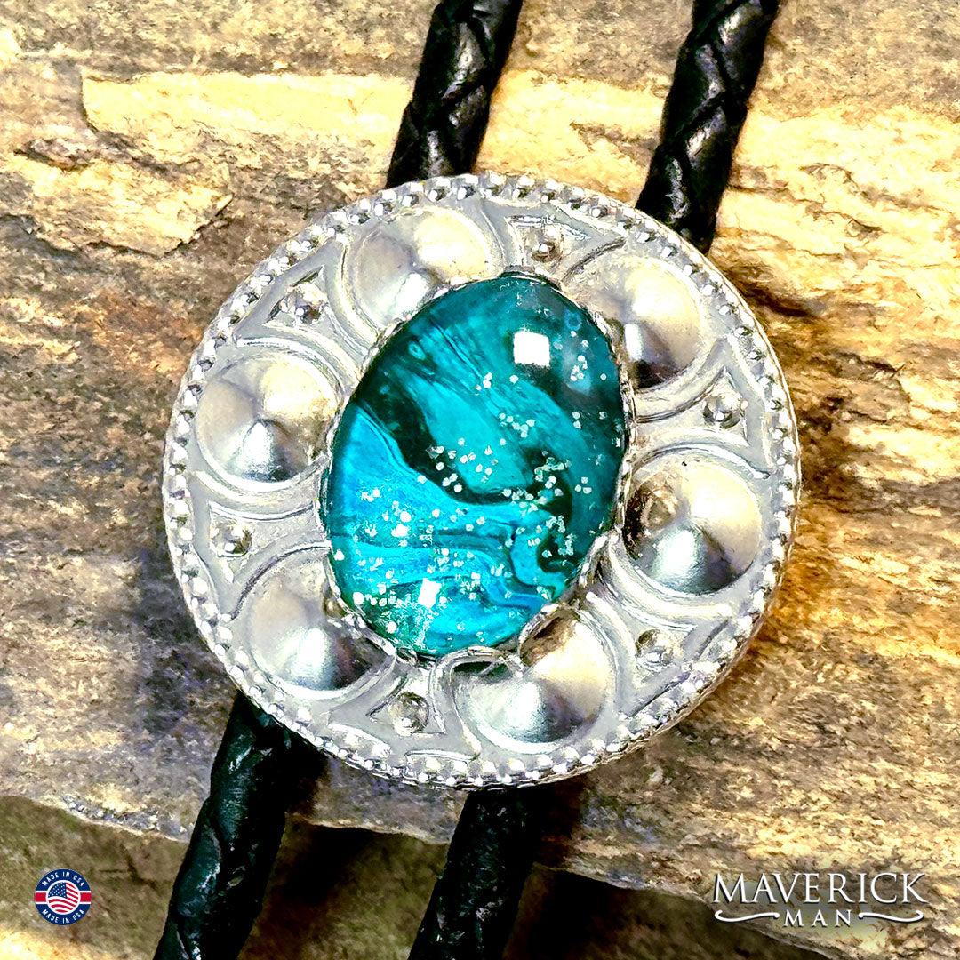 Small bolo tie with turquoise hand painted stone