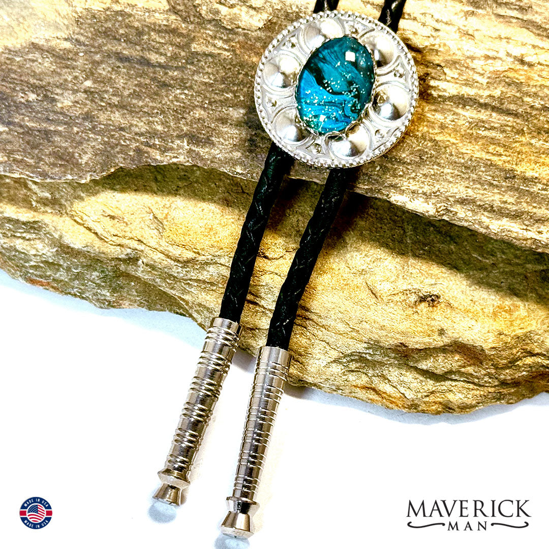 Small bolo tie with turquoise hand painted stone