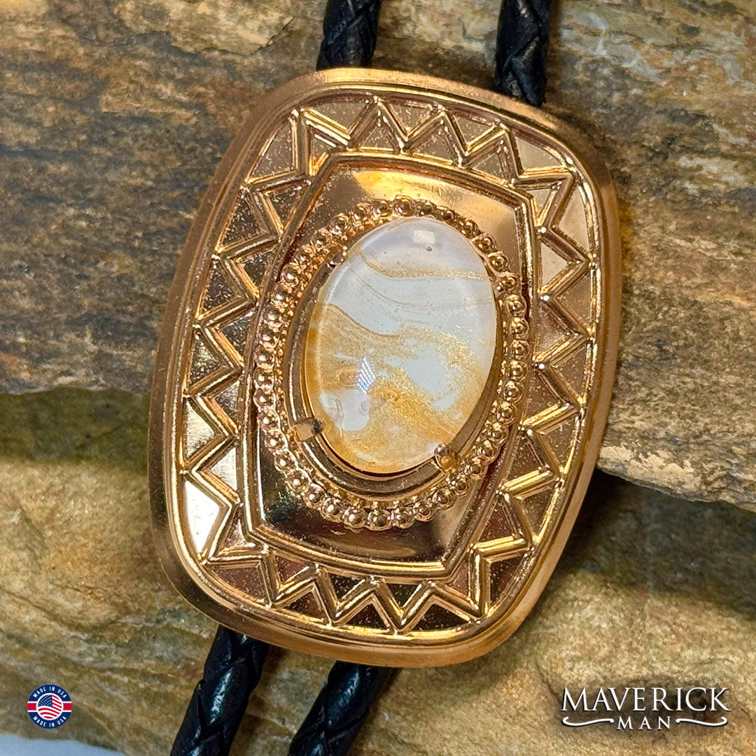 Modern aztec bolo with hand painted white and gold stone