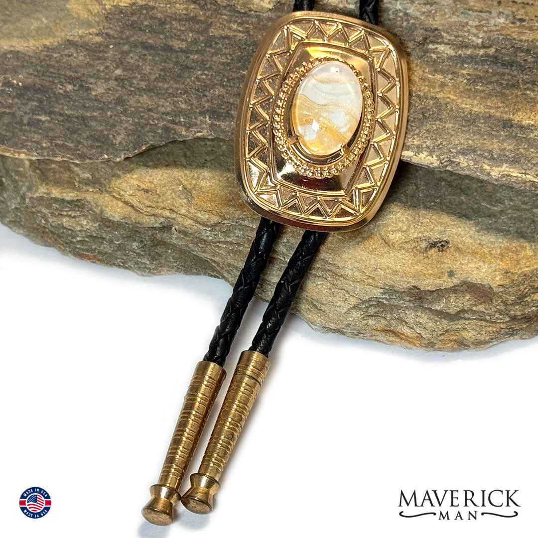 Modern aztec bolo with hand painted white and gold stone