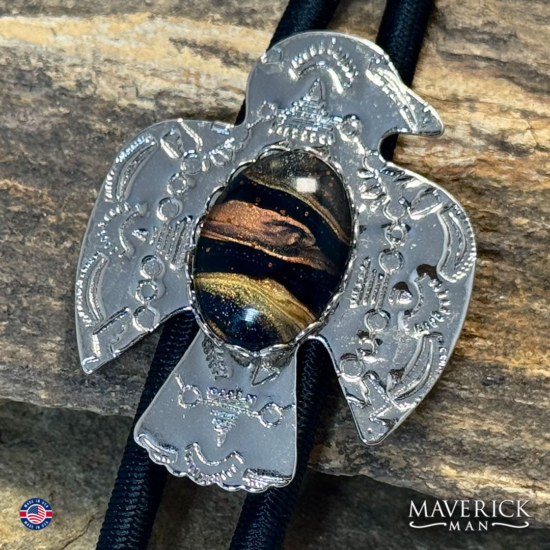 Classic thunderbird bolo tie with hand painted stone