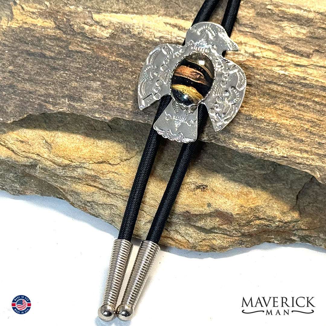 Classic thunderbird bolo tie with hand painted stone