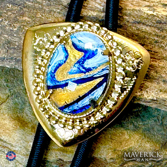 Golden triangular bolo with hand painted stone