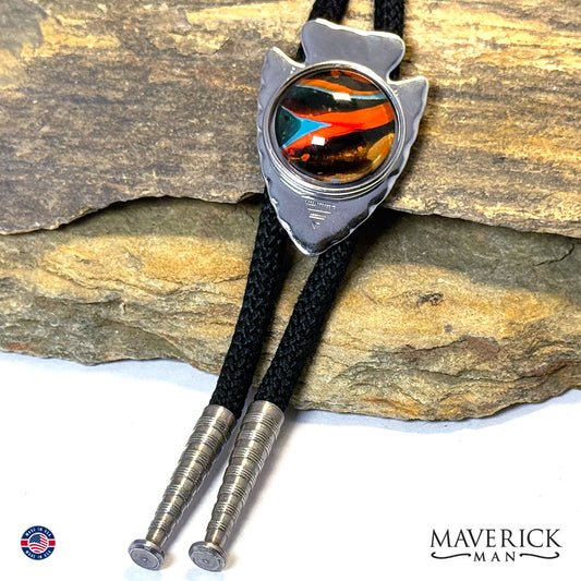Silver arrowhead bolo tie with southwestern stone