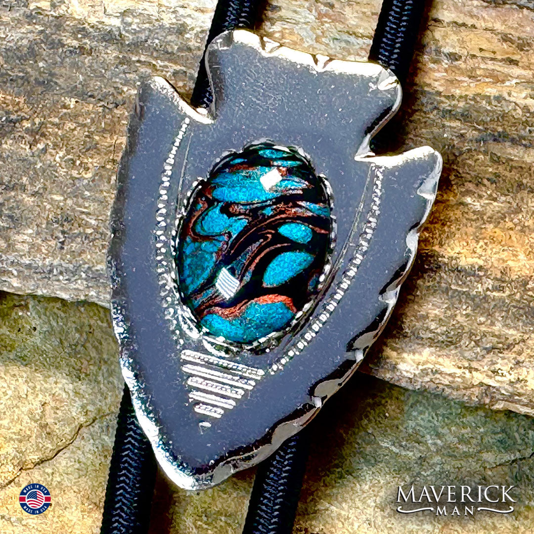 Silver arrowhead bolo with hand painted stone