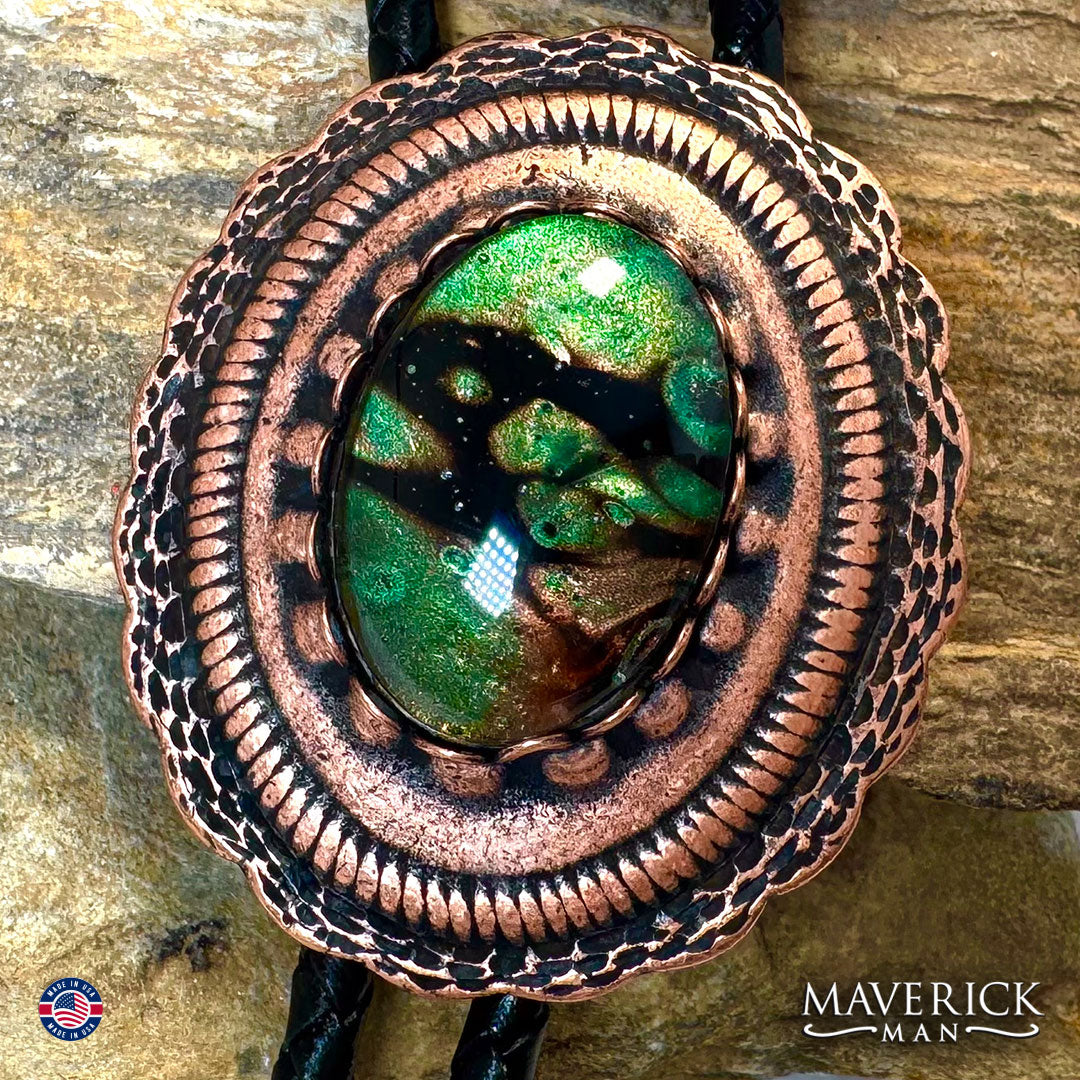 Copper concho bolo tie with hand painted stone